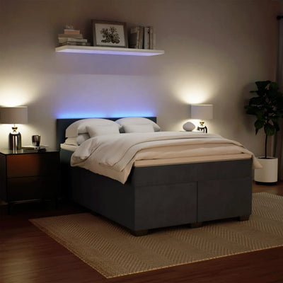 Box Spring Bed with Mattress Dark Grey Queen Velvet Payday Deals