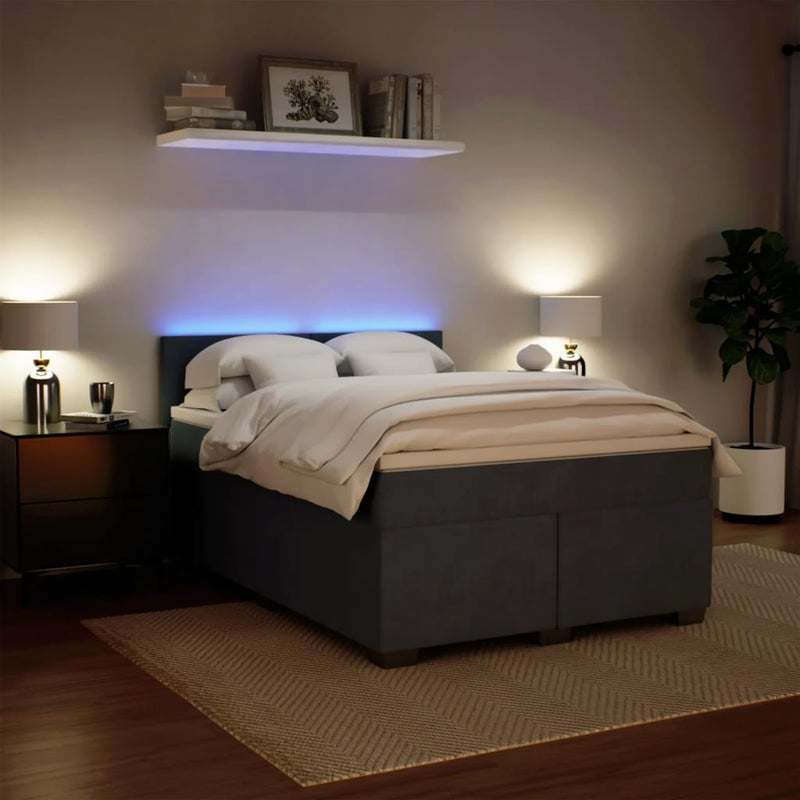 Box Spring Bed with Mattress Dark Grey Queen Velvet Payday Deals
