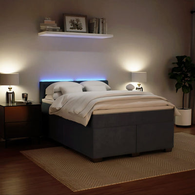Box Spring Bed with Mattress Dark Grey Queen Velvet Payday Deals