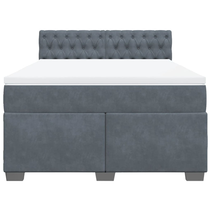 Box Spring Bed with Mattress Dark Grey Queen Velvet Payday Deals