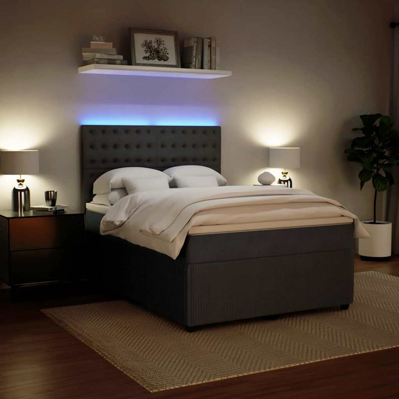 Box Spring Bed with Mattress Dark Grey Queen Velvet Payday Deals