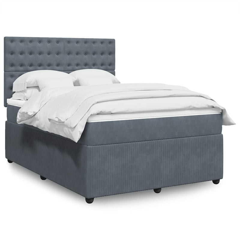 Box Spring Bed with Mattress Dark Grey Queen Velvet Payday Deals