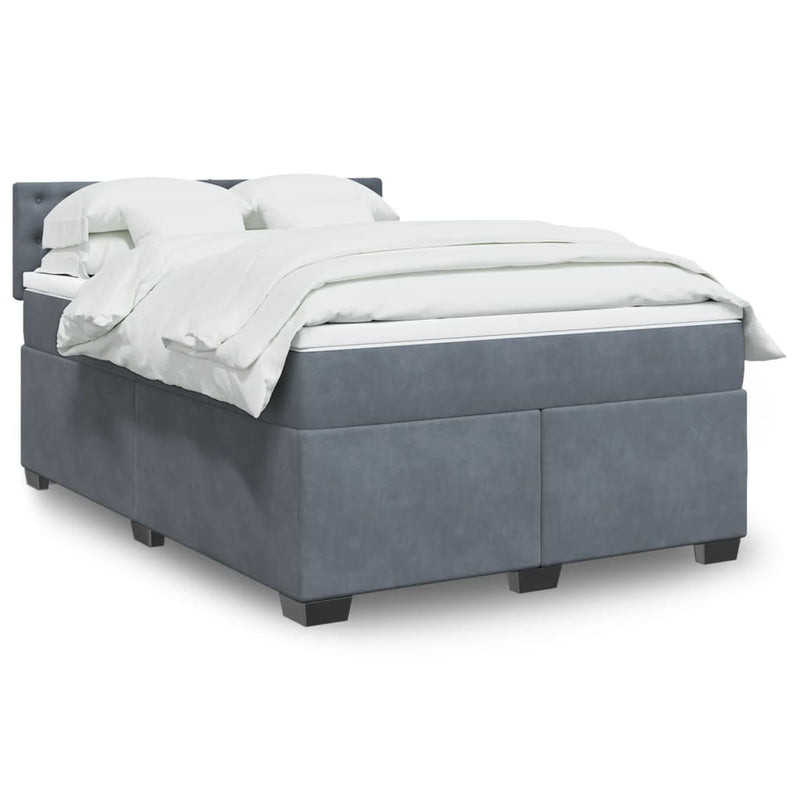 Box Spring Bed with Mattress Dark Grey Queen Velvet Payday Deals
