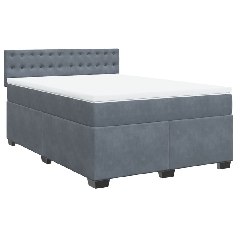 Box Spring Bed with Mattress Dark Grey Queen Velvet Payday Deals