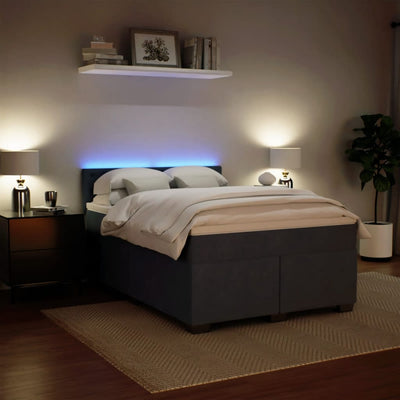 Box Spring Bed with Mattress Dark Grey Queen Velvet Payday Deals