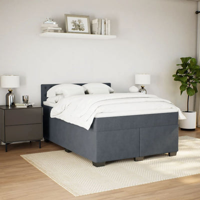 Box Spring Bed with Mattress Dark Grey Queen Velvet Payday Deals