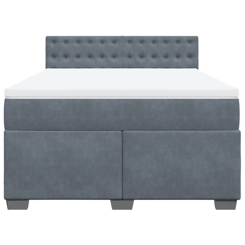 Box Spring Bed with Mattress Dark Grey Queen Velvet Payday Deals