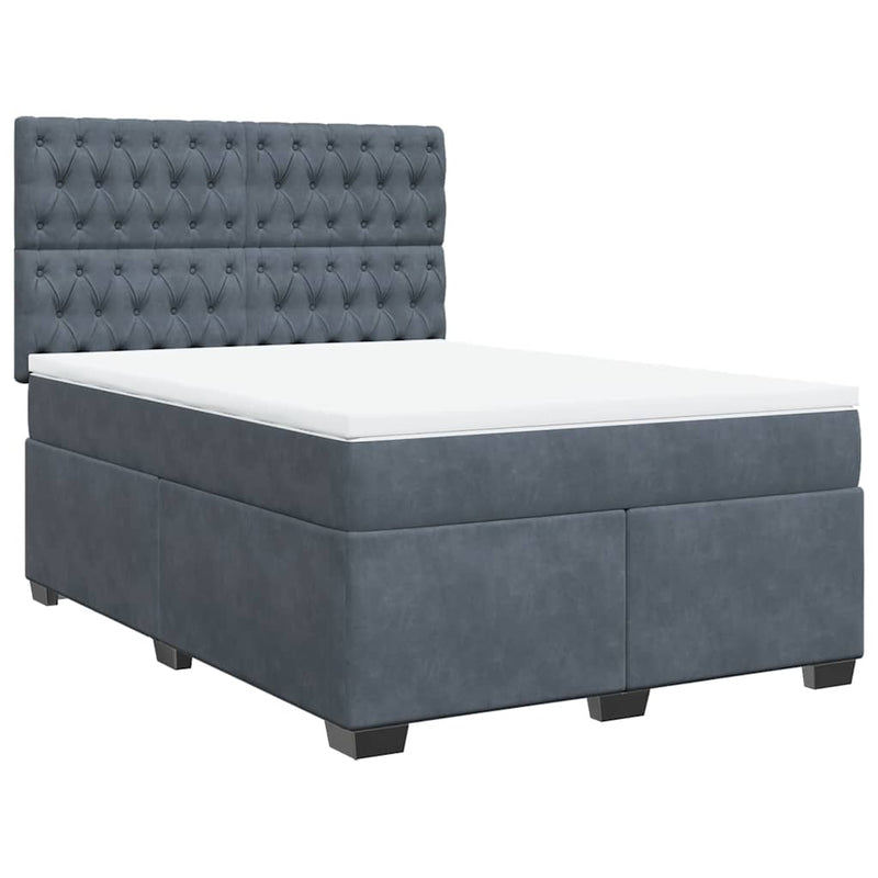 Box Spring Bed with Mattress Dark Grey Queen Velvet Payday Deals
