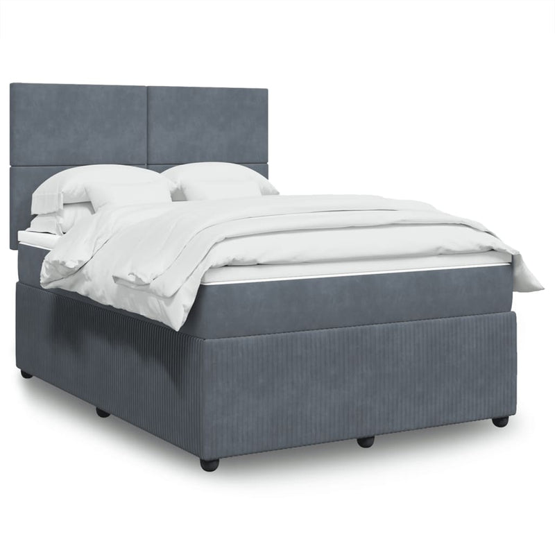 Box Spring Bed with Mattress Dark Grey Queen Velvet Payday Deals