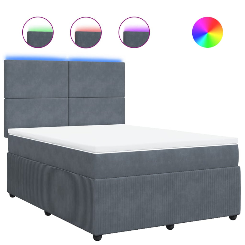 Box Spring Bed with Mattress Dark Grey Queen Velvet Payday Deals