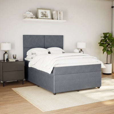 Box Spring Bed with Mattress Dark Grey Queen Velvet Payday Deals