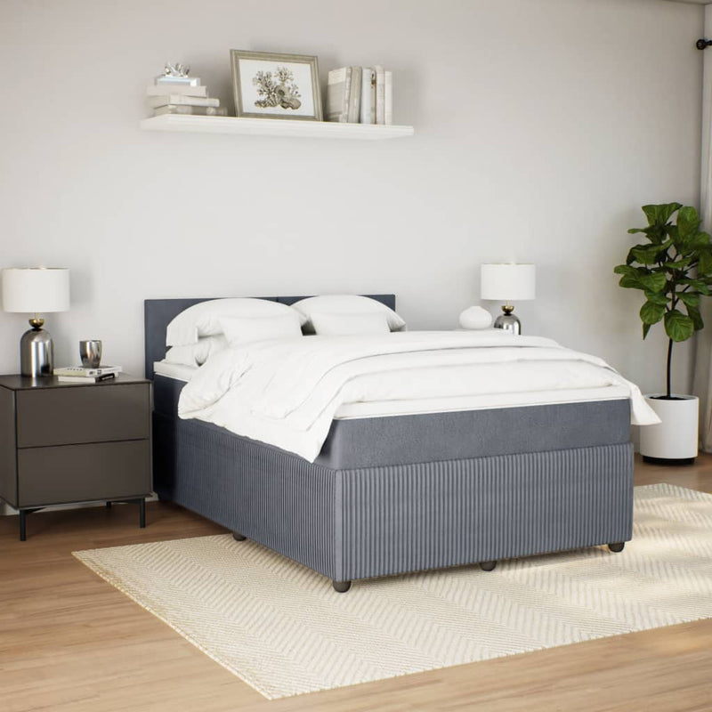 Box Spring Bed with Mattress Dark Grey Queen Velvet Payday Deals