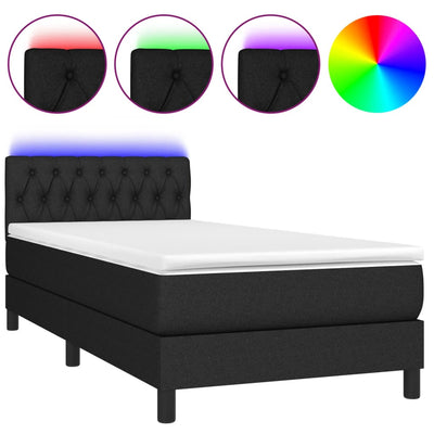 Box Spring Bed with Mattress&LED Black 106x203 cm King Single Size Fabric