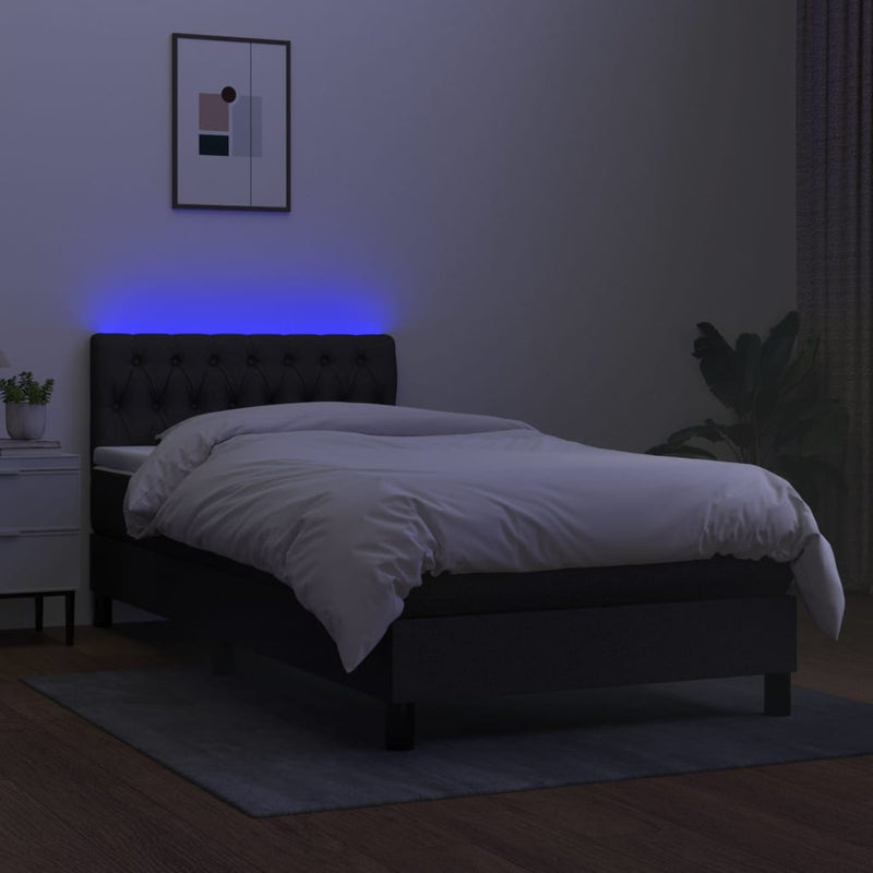 Box Spring Bed with Mattress&LED Black 106x203 cm King Single Size Fabric Payday Deals