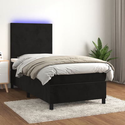 Box Spring Bed with Mattress&LED Black 106x203 cm King Single Size Velvet Payday Deals