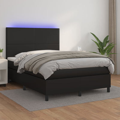 Box Spring Bed with Mattress&LED Black 137x187 cm Double Size Faux Leather