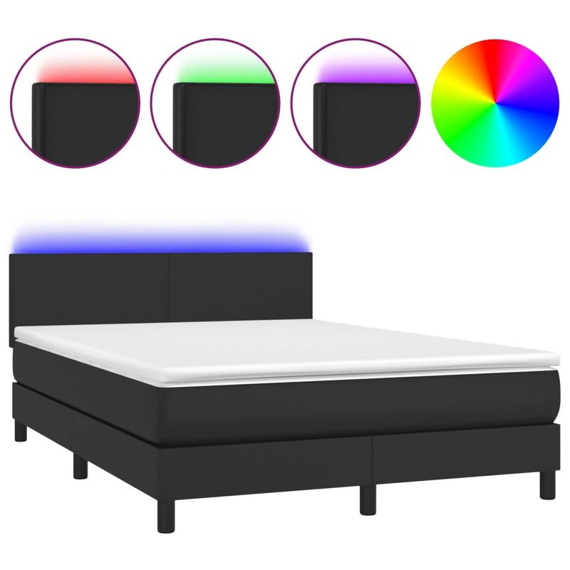 Box Spring Bed with Mattress&LED Black 137x187 cm Double Size Faux Leather Payday Deals