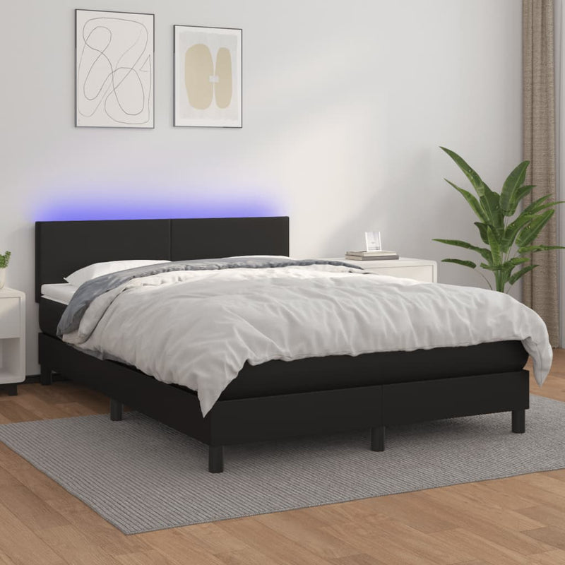 Box Spring Bed with Mattress&LED Black 137x187 cm Double Size Faux Leather Payday Deals