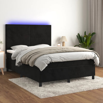 Box Spring Bed with Mattress&LED Black 137x187 cm Double Size Velvet Payday Deals