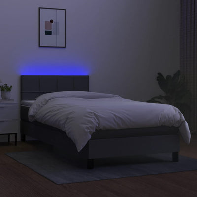 Box Spring Bed with Mattress&LED Dark Grey 100x200cm Fabric Payday Deals