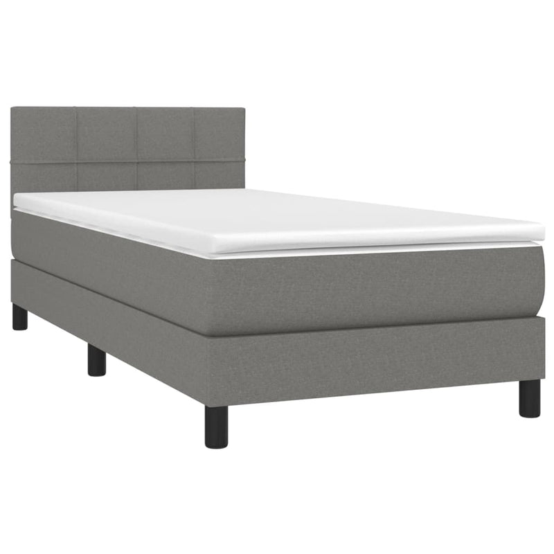 Box Spring Bed with Mattress&LED Dark Grey 100x200cm Fabric Payday Deals