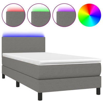 Box Spring Bed with Mattress&LED Dark Grey 100x200cm Fabric Payday Deals