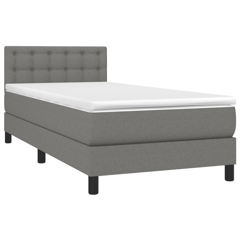 Box Spring Bed with Mattress&LED Dark Grey 100x200cm Fabric Payday Deals