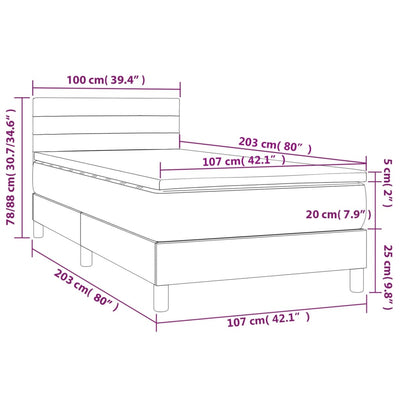 Box Spring Bed with Mattress&LED Dark Grey 100x200cm Fabric Payday Deals