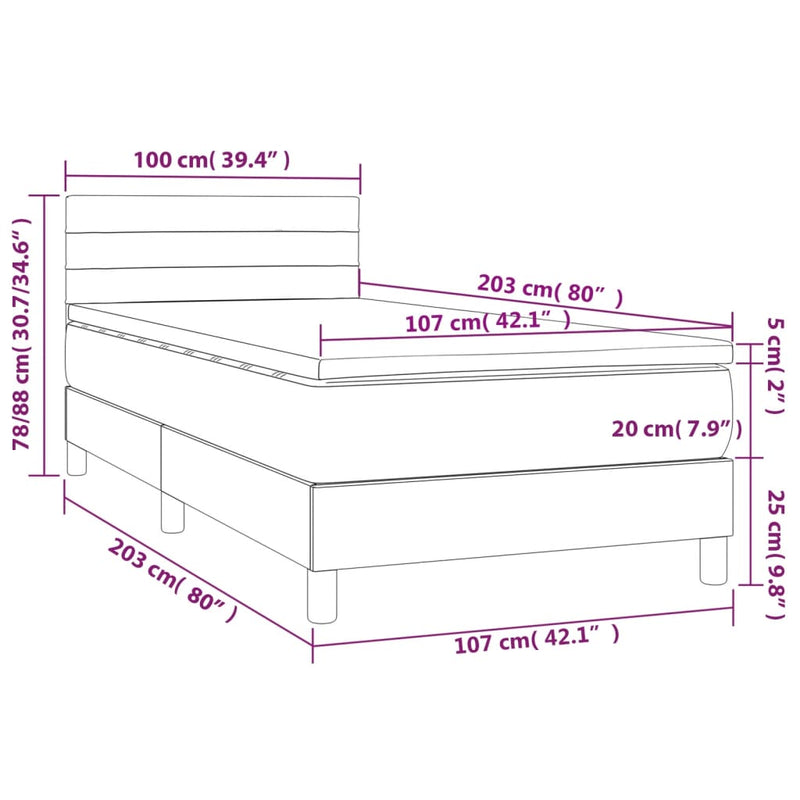 Box Spring Bed with Mattress&LED Dark Grey 100x200cm Fabric Payday Deals