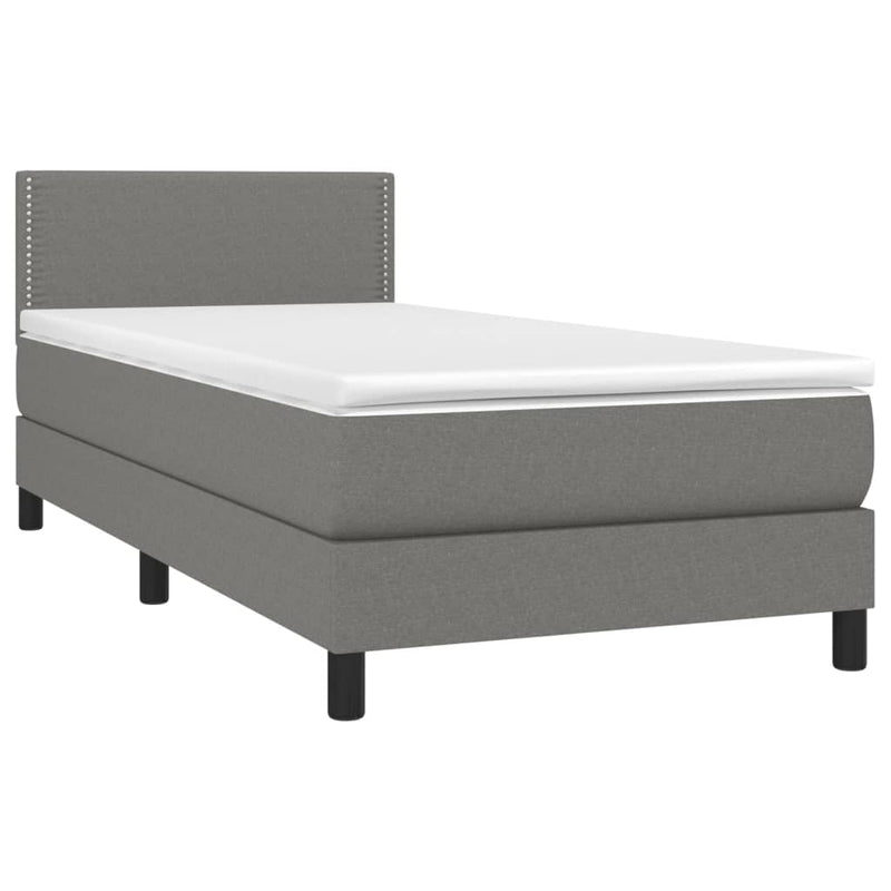 Box Spring Bed with Mattress&LED Dark Grey 100x200cm Fabric Payday Deals