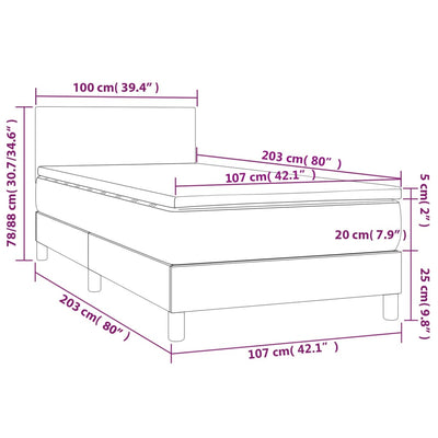 Box Spring Bed with Mattress&LED Dark Grey 100x200cm Velvet Payday Deals