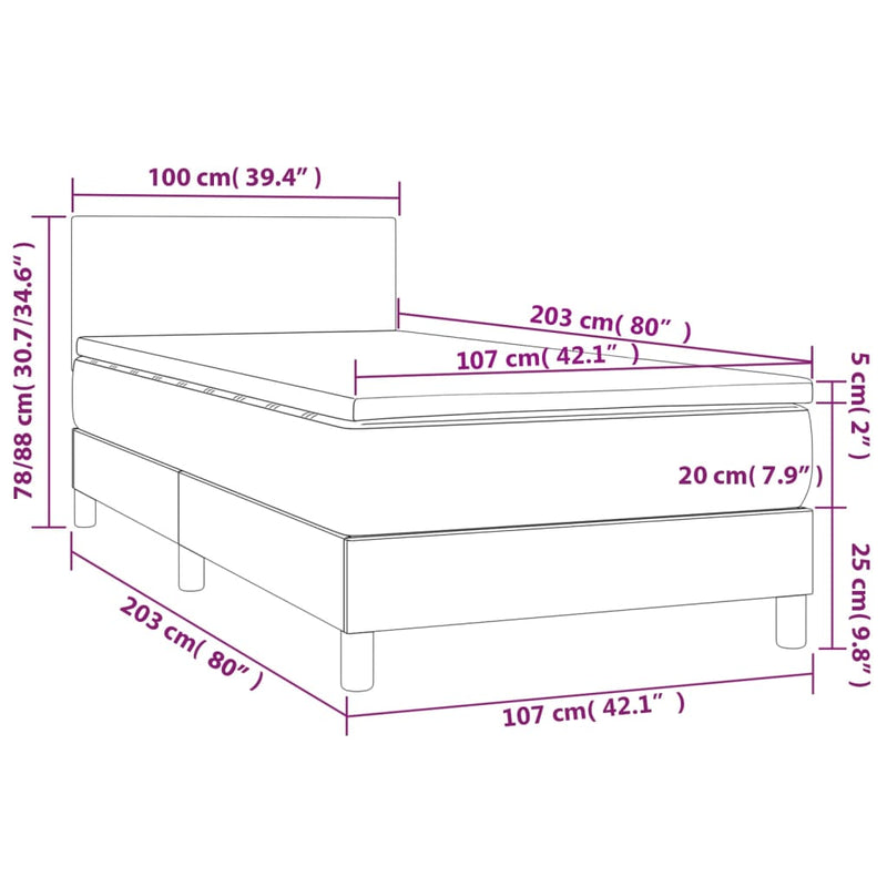 Box Spring Bed with Mattress&LED Dark Grey 100x200cm Velvet Payday Deals