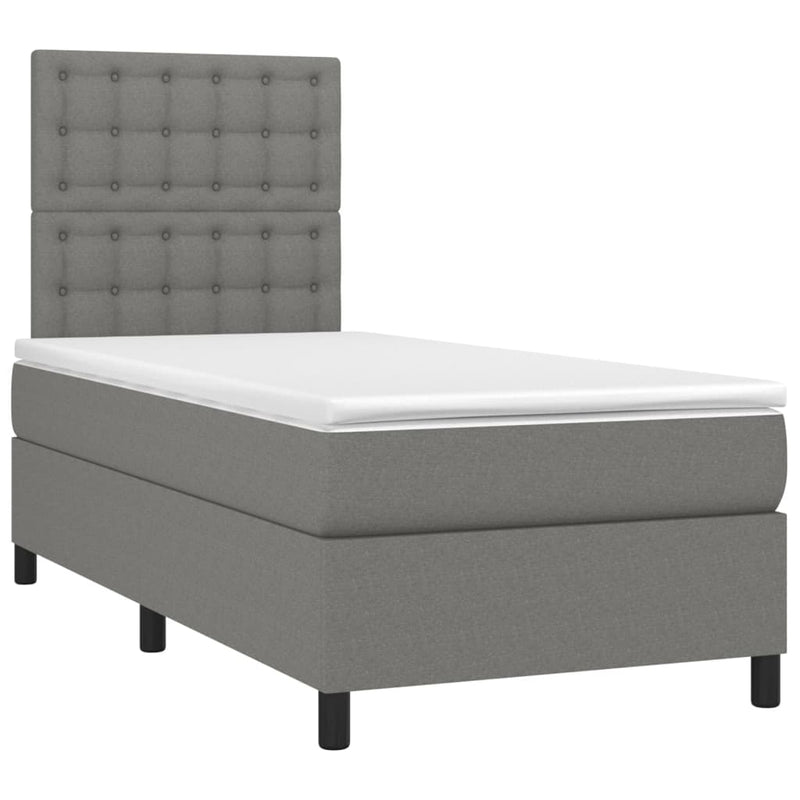 Box Spring Bed with Mattress&LED Dark Grey 106x203 cm King Single Size Fabric Payday Deals