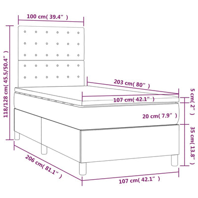 Box Spring Bed with Mattress&LED Dark Grey 106x203 cm King Single Size Fabric Payday Deals