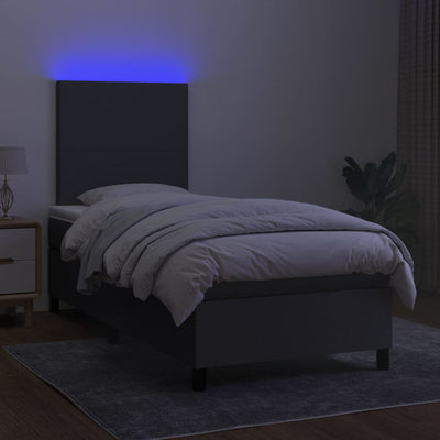 Box Spring Bed with Mattress&LED Dark Grey 106x203 cm King Single Size Fabric Payday Deals