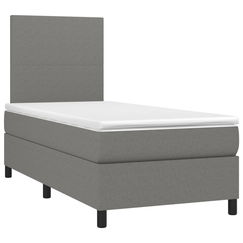 Box Spring Bed with Mattress&LED Dark Grey 106x203 cm King Single Size Fabric Payday Deals