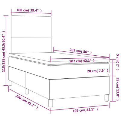 Box Spring Bed with Mattress&LED Dark Grey 106x203 cm King Single Size Fabric Payday Deals