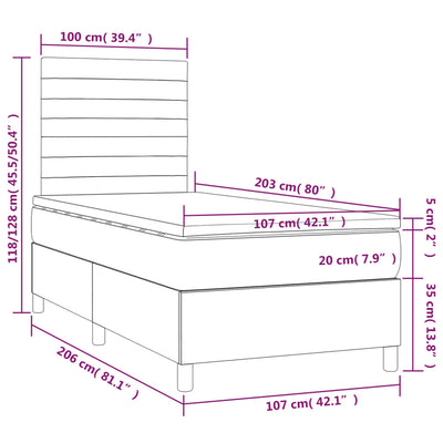 Box Spring Bed with Mattress&LED Dark Grey 106x203 cm King Single Size Fabric Payday Deals