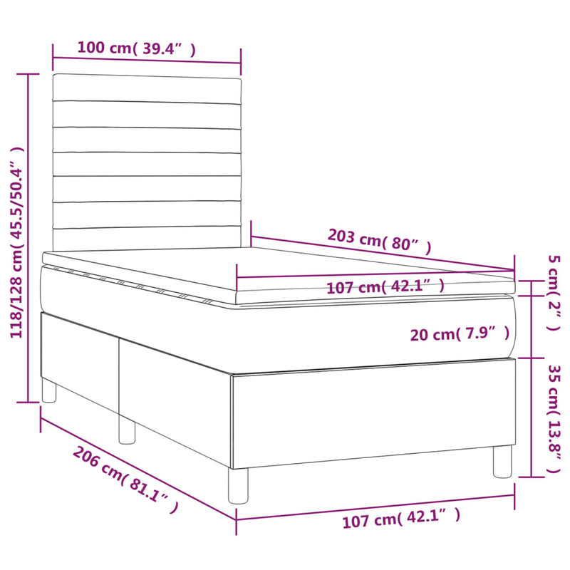 Box Spring Bed with Mattress&LED Dark Grey 106x203 cm King Single Size Fabric Payday Deals