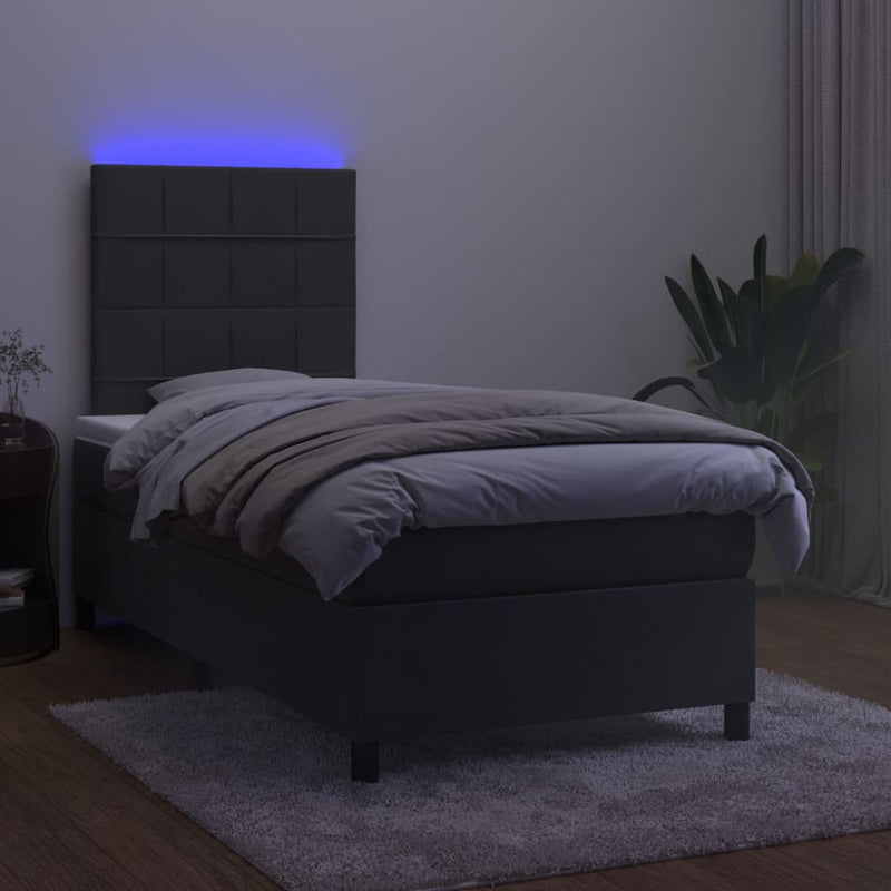 Box Spring Bed with Mattress&LED Dark Grey 106x203 cm King Single Size Velvet Payday Deals