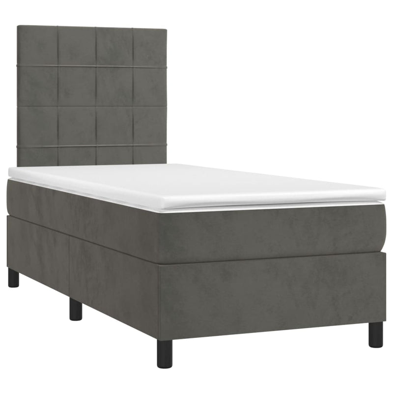 Box Spring Bed with Mattress&LED Dark Grey 106x203 cm King Single Size Velvet Payday Deals