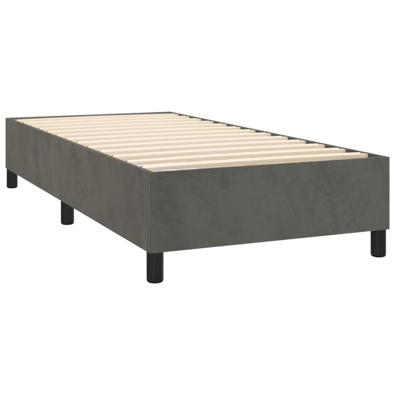 Box Spring Bed with Mattress&LED Dark Grey 106x203 cm King Single Size Velvet Payday Deals
