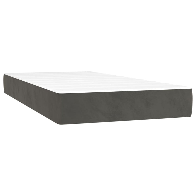 Box Spring Bed with Mattress&LED Dark Grey 106x203 cm King Single Size Velvet Payday Deals
