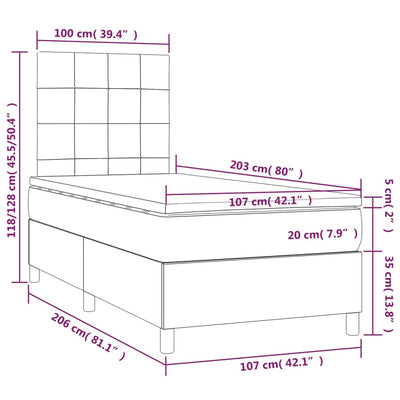 Box Spring Bed with Mattress&LED Dark Grey 106x203 cm King Single Size Velvet Payday Deals