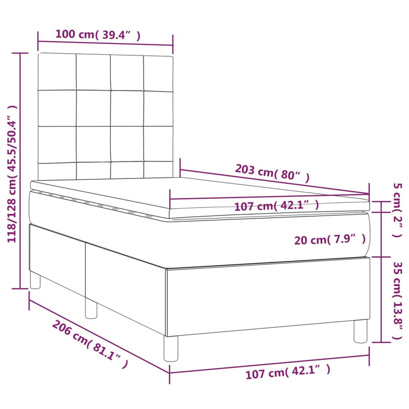 Box Spring Bed with Mattress&LED Dark Grey 106x203 cm King Single Size Velvet Payday Deals