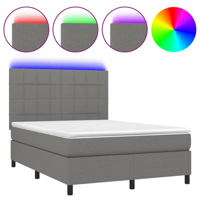 Box Spring Bed with Mattress&LED Dark Grey 137x187 cm Double Size Fabric Payday Deals