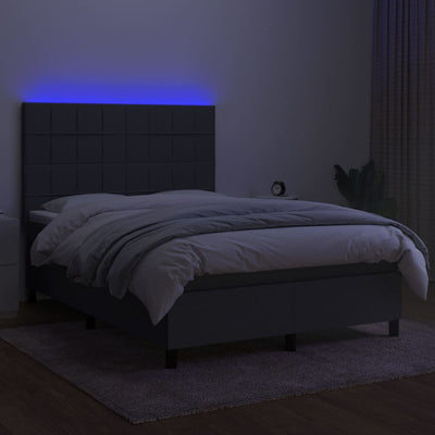 Box Spring Bed with Mattress&LED Dark Grey 137x187 cm Double Size Fabric Payday Deals