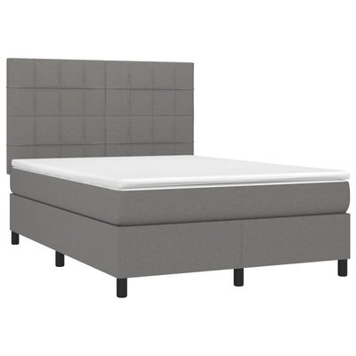 Box Spring Bed with Mattress&LED Dark Grey 137x187 cm Double Size Fabric Payday Deals
