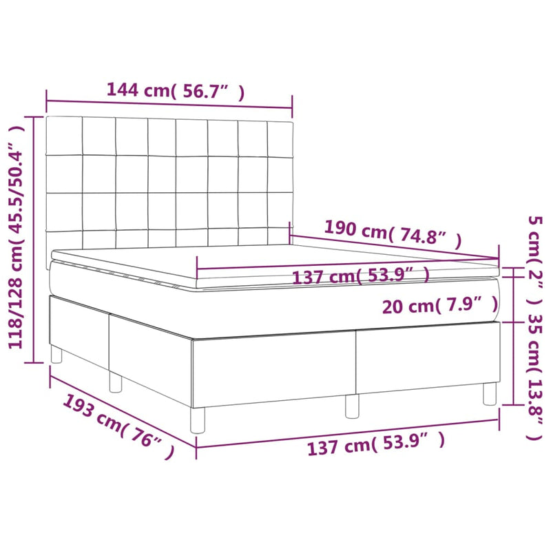 Box Spring Bed with Mattress&LED Dark Grey 137x187 cm Double Size Fabric Payday Deals