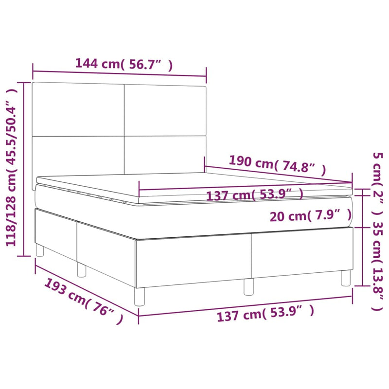 Box Spring Bed with Mattress&LED Dark Grey 137x187 cm Double Size Fabric Payday Deals